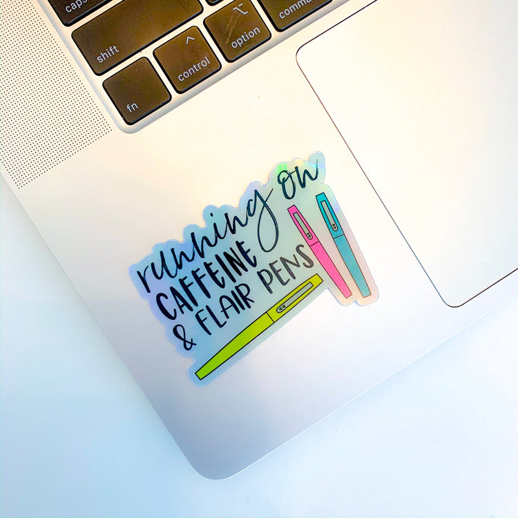 Holographic Caffeine & Flair Pens Sticker